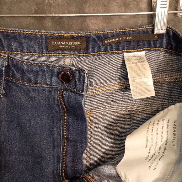 Banana Republic Jeans Womens Sz 32L Long Blue High Rise Wide Leg Zip‎ Pocket - Picture 5 of 8